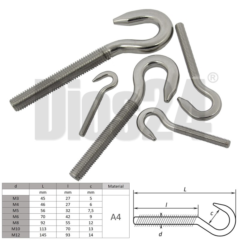 DIOS24 Pack of 10 Hook Screws with Right Thread M6