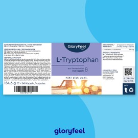 L-Tryptophan 500 mg - 240 Vegan Capsules - Vegetable Fermentation - Laboratory Tested, High Dosage, Vegan and Made in Germany without Unwanted Additives