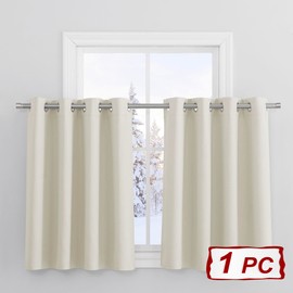 PONY DANCE Curtains, Living Room, Modern Short Curtain, Children's Room, Opaque Curtains with Eyelets, Kitchen Curtains, Modern Thermal Curtain, 1 Piece, H 90 cm x W 132 cm, Light Beige