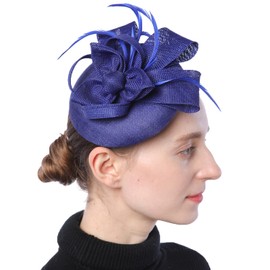 Biruil Fascinators Hat for Women Girls Sinamay Flower Feathers Tea Party Cocktail Headband Hair Clip (B Royal Blue)