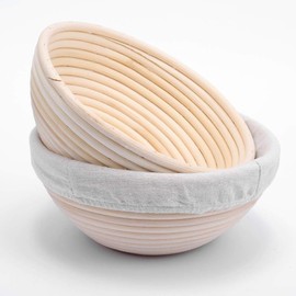 18 cm Round Banneton Bread Mould Basket, Hand-Woven Natural Rattan Proofing Basket with Linen Liner Fabric, Baking Accessories for Home and Professional Bakers