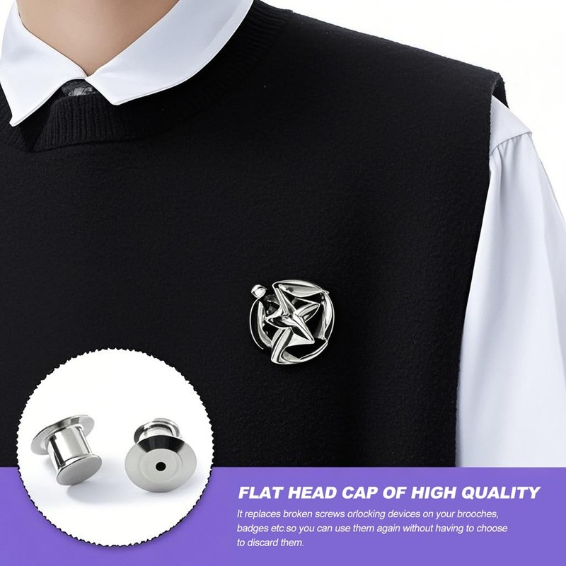 Locking Pin Backs, 30 Pcs Silver Locking Badge Pins Backs