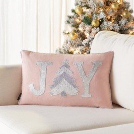 SAFAVIEH Home Collection Joy Holiday Tree Silver/Pink Cotton 12 x 20-inch Rectangle Decorative Accent Insert Throw Pillow