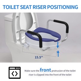 Raised Toilet Seat with Handles, 4'' Toilet Seat Riser for Seniors with TPR Padded and Aluminum Arms, Toilet Safety Riser for Elongated or Standard Commode (Blue)
