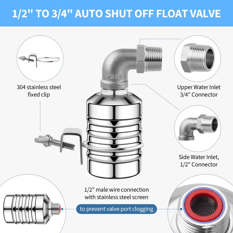 2Pcs Water Float Valve for Water Tank, Aquapulse Automatic Water