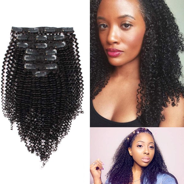 ABH AmazingBeauty Hair 8A Virgin Remy Human Kinkys Clip in Curly Hair Extensions for Women 3C and 4A type 120 gram 20 Inch for Bantu Knotted, Twisted Out