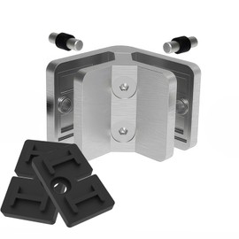 PRIOstahl Glass Holder Corner Glass Holder 90 Degree Glass Holder Stainless Steel V4A Rustproof - Glass Clamp for Glass Thickness 10 mm - 53 x 45 x 25 mm - Includes 4 Rubber Inserts & 2 Locking Pins
