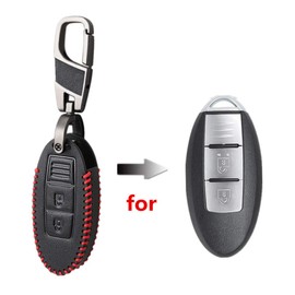 Happyit Leather Car Key Cover Case keychain for Nissan Tidda Livida X-Trail Qashqai March Juke Pathfinder Note GTR Kicks Murano Teana 3 Buttons (A)