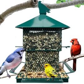 Meleave Bird Feeders for Outdoors, 6.5lb Large Capacity, Heavy Duty Metal Bird Feeder, Supports Cardinal, Finch, Blue Jay and Wild Birds(Green)
