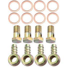MACHSWON 4 Set Car Banjo Hose Barb Bolt Fittings 16mm Washer Bronze Tone Metal for Motorcycle Car with 16mm Spacers