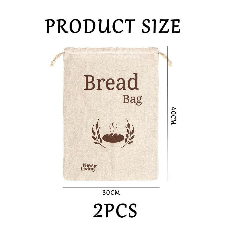 2 Piece Bread Bags, Drawstring Bags, Food Storage Bags, Portable