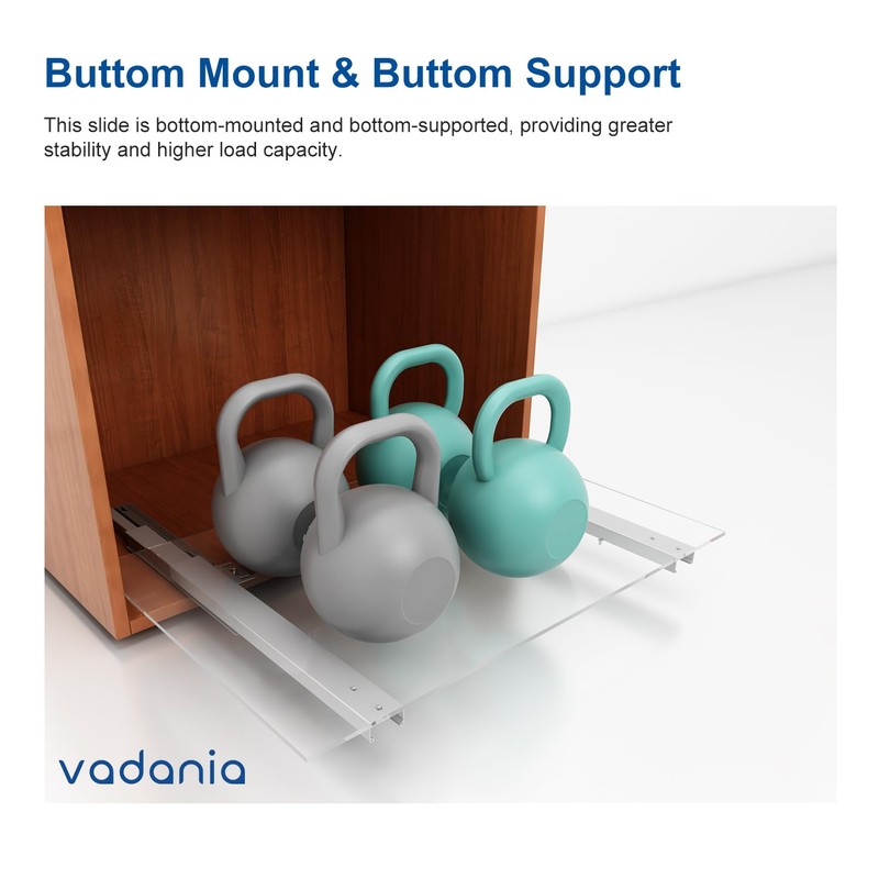 VADANIA 12" Undermount Drawer Slide, Push to Open, Bottom Mounted