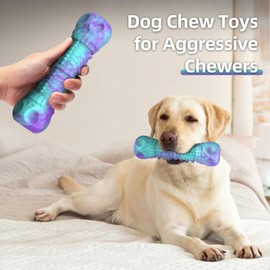 HETOO Dog Chew Toys Indestructible Dog Toys for Large Medium Breed Durable Rubber Squeaky Dog Toy for Aggressive Chewers Tough Strong Bone Dog Toy Outdoor Interactive Dog Toys Birthday Gifts Purple