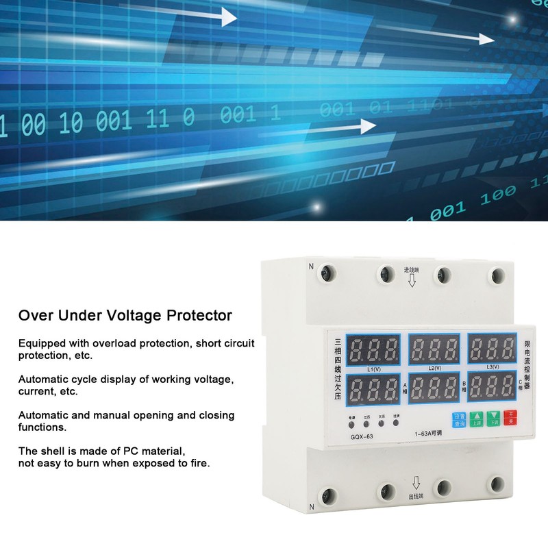Over Under Voltage Protector 3 Phase 4 Wire Adjustable Voltage