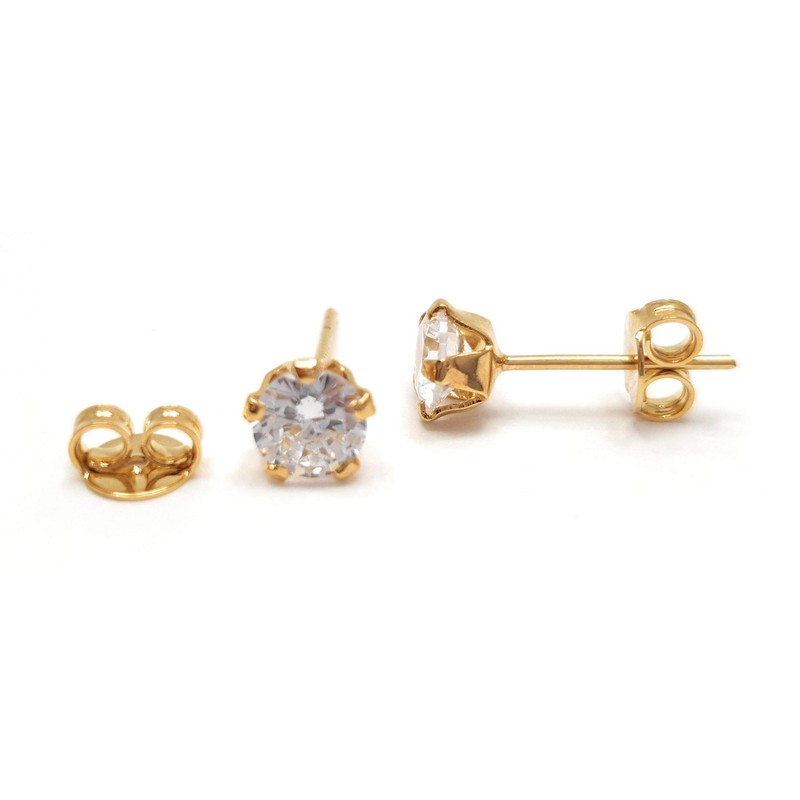 Aretes Cristal Zirconia de 5mm - Chapa de Oro Calidad