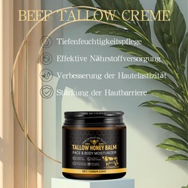 Beef Tallow Cream Organic - Beef Tallow Cream Organic for Face & Body - Face Cream Women Men - Body Lotion for Very Dry Skin - Moisturising Cream Face with Natural Beef Tallow and Honey