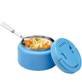 Soup Thermo for Hot Food Kids 13.5oz Lunch Containers with Buckle Lid Wide Mouth Hot Food Jar Vacuum Insulated Stainless Steel Bento Box Leakproof with Spoon(Blue)