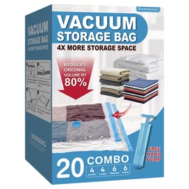 20 Pack Vacuum Storage Bags with Pump, Space Saver Vacuum Storage Bags, Vacuum Seal Bags for Clothing, Comfoters, Pillows, Blanket, Bedding