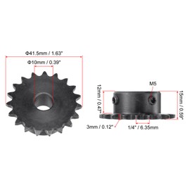 uxcell #25 Chain Roller Sprocket, 10mm Bore 1/4" Pitch 19 Tooth Single Strand Chain Sprocket, C45 Carbon Steel 25 Roller Chain Sprocket with Set Screws for ISO 04C Chain, 2Pcs