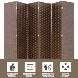 Room Dividers and Folding Privacy Screens 6 Panel 6 ft Foldable Portable Room Seperating Divider, Handwork Wood Mesh Woven Design Room Divider Wall, Room Partitions and Dividers Freestanding, Brown