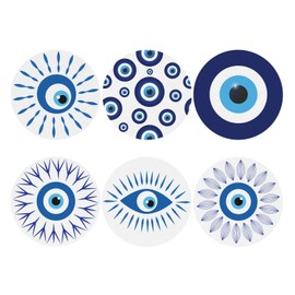 Greek Evil Eye Devil Eyes Coasters Set of 6 Coasters for Drinks Absorbent Double-Sided Leather PVC Coaster for Tabletop Protection Coffee Table Decor Ideal for Home Decor House Warming Gifts