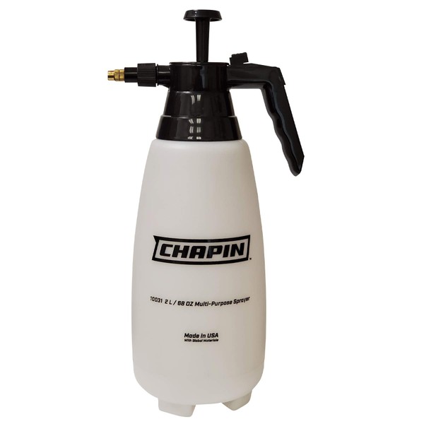 Chapin 10031 2 Liter/.52 Gallon Handheld Multi-Purpose Pump Sprayer with Adjustable Brass Nozzle Thumb Trigger with Lock-on Feature, Translucent White