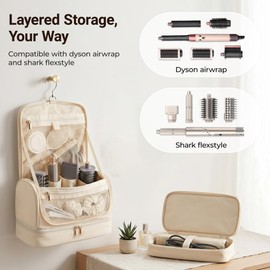 Elviros Travel Hair Tool Organizer for Dyson Airwrap and Shark, Beige