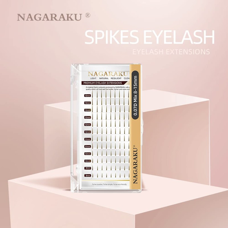 NAGARAKU Premade Spike Eyelash Extensions, 120 Pieces, Spikes, Ellipse Eyelashes,