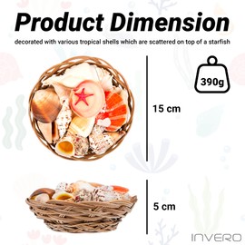 Invero Mix Scattered Tropical Shells and Starfish in a Decorative Wicker Basket - Ideal Décor for Homes, Bathrooms, Fish Tanks and more