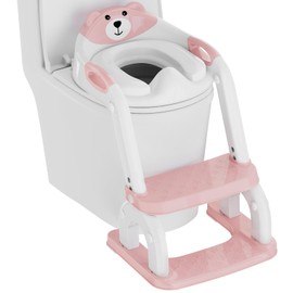 Potty Training Seat with Step Stool, Toddler Potty Training Toilet Seat with Non-Slip Steps Splash Guard Safety Handles and Waterproof Cushion, 2 In 1 Toddler Potty Seat for Toddlers Kids Boys Girls