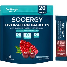 Sooergy Electrolytes Powder Packets Sugar Free Hydration Packets, Liquid Daily IV Electrolyte Drink Mix for Rehydration with Electrolytes, Vitamins, 0 Calorie, Cherry Pomegranate 20 Sticks