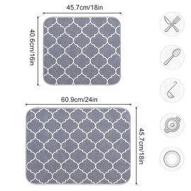 Moroccan Tile Gray Absorbent Dish Drying Mat Microfiber Dish Pat for Kitchen Counter 16 x 18 Inch
