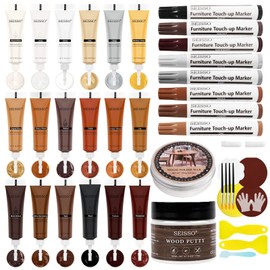 Wood Furniture Repair Kit, 40 Sets-18 Colors Wood Filler Putty and 8 Furniture Touch Up Markers, Vinyl Floor Repair Kit for Scratches Holes, Hardwood Floor Door, Cabinet Table, Bedposts