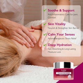 Frankincense Essential Oil Cream with Myrrh, Intensive Moisturizer for Dry & Cracked Skin, Deep Hydration Body Massage Balm, Hand & Foot Cream with Beeswax & Olive Oil, 2.1 fl oz