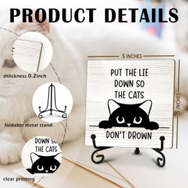 Funny Bathroom Decor Cat Wooden Sign Put the Lid down so the Cats Don't Drown Desk for Cat Lover Home Toilet Shelf Home Bathroom Decorations Wooden Sign - A50