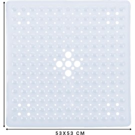 BedLooms Shower Mat Non Slip Anti Mould – Clear 53x53 cm Square Bath Mat for Bathroom & Bathtub with Strong Suction Cups Grip Bath Mats Easy Drain & Machine Washable Mat