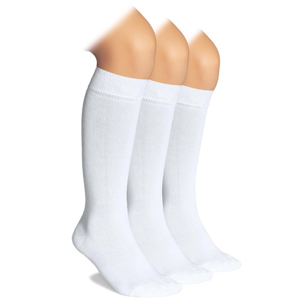 Hugh Ugoli Knee High Socks for Kids Girls Boys & Toddlers, Solid Color Long School Uniform Socks, Soft Breathable & Comfortable Bamboo Socks 3-14 Years Old | 3 Pairs | White | 5-6 Years