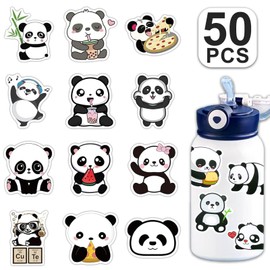 Bifarde 50Pcs Cute Cartoon Panda Stickers - Waterproof, Easy Peel Decals for Water Bottles, Laptops, and Phones - Ideal Gifts and Artistic Decoration