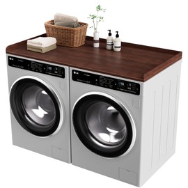 POPUPARTY Washer Dryer Countertop,54" Width x 27.5" Depth Wood Countertop with Edge Rails,Laundry Hamper Counter Storage Organization （Black Walnut Wood）