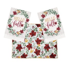 SeasonsEasy Fall Drying Mat and 2 Towels, 3 Piece Set Colorful Autumn Leaf Design Harvest Home Decor