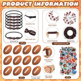 86 Pcs Football Party Favors 50 Sheets Football Stickers 12 Sports Stress Ball Mini Foam Football Ball, 12 Football Charm Bracelets, 12 Football Scrunchie Sports Valentines Football Gifts Supplies