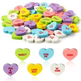 BeYumi 120Pcs Valentine's Day Conversation Heart Mini Erasers for Kids Bulk Assorted Candy Colors Novelty Heart Pencil Eraser School Classroom Prizes Student Homework Rewards Gift Filling Party Favors