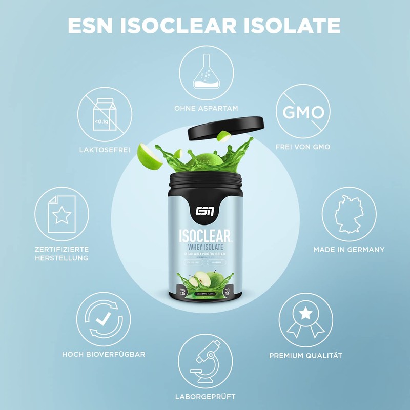 ESN Isoclear Whey Isolate, Green Apple, 908 g, Clear Whey