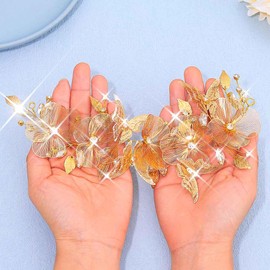 Yean Gold Flower Headband Butterfly Headpiece Crystal Hair Accessories for Women and Girls (Gold, One size)