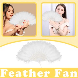 MEIYIFANG Handheld Folding Fan Feather Lace Chinese Vintage Style Hand Held Folding Fans Photograph Party Wedding Dancing Decoration (White)