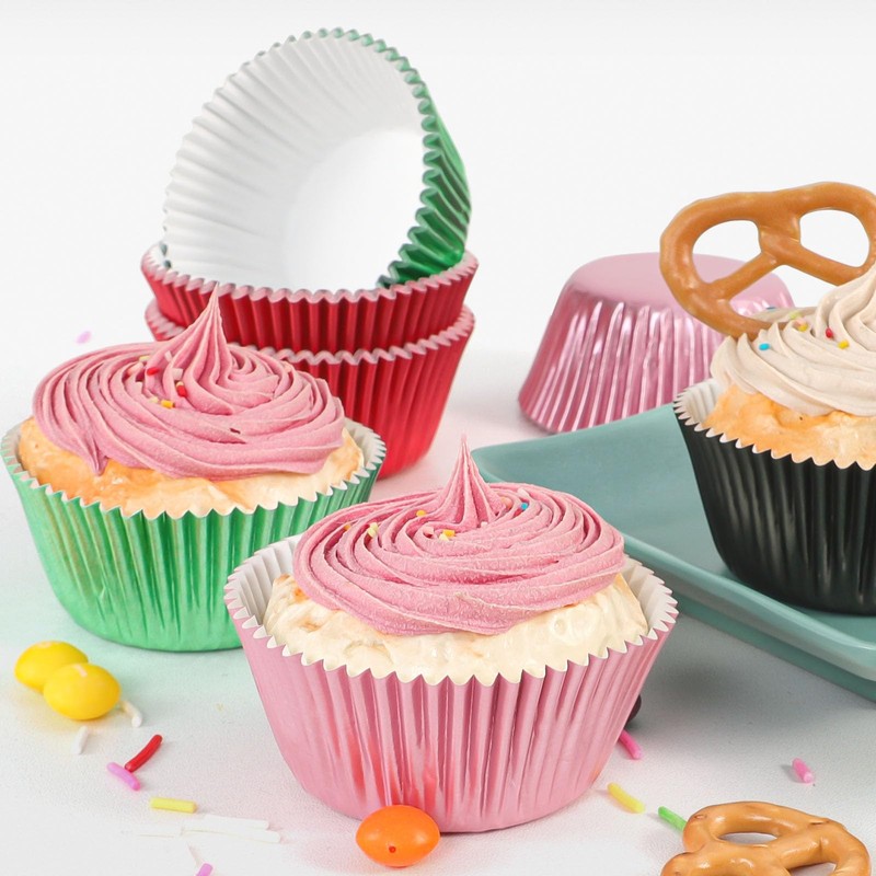 Caperci Pink Foil Cupcake Muffin Liners Standard Size Baking Cups