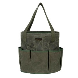 Denifiter Professional 16oz Waxed Canvas Garden Tool Tote - Extra Large Waterproof Storage with 8 Pockets & Reinforced Base | Durable Carrying Case for Gardening, Landscaping & Outdoor Work