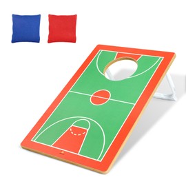 1pc Basketball Court Wood Cornhole, Indoor Wood Bean Bag Toss Game with 2 Bean Bags, 20x12.5 Inch Board, Outdoor Lawn Yard Game, Family Party Game