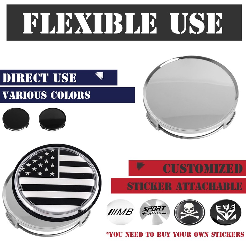 KitsPro 2.9Inch 75MM Wheel Center Caps, Pack of 4 (Chrome,