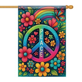 Starlit Patio Peace House Flag 28x40 Inch Rainbow Garden Flag Double Sided Butterfly Floral Yard Banner Outdoor Porch ration Peace USA Home Garden for Church